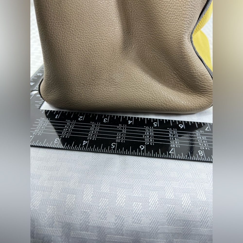 4113: Furla Colorblock Pebbled Leather Tote Bag Yellow Beige Black Made in Italy - Picture 13 of 13